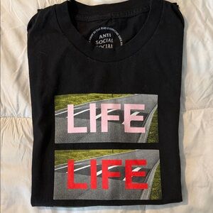 Anti Social Social Club Black Tee with Pink and Red Print